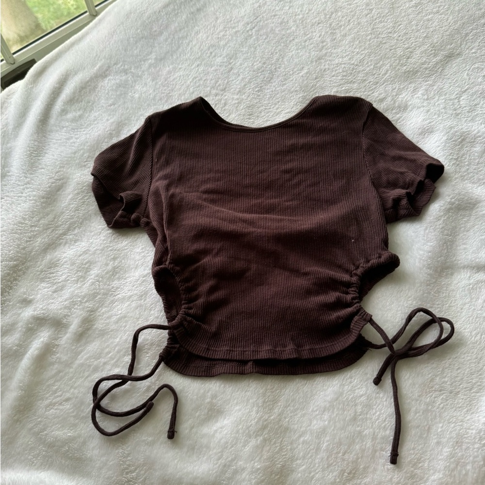 H&M Dark Brown Ruched Crop Top